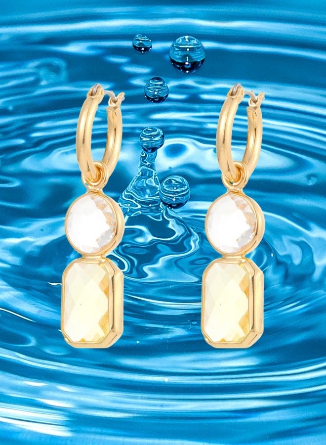 هاف دريم جودة عالية ورائعة أقراط مطلية بالذهب بحواف من الكريستال، أقراط هندسية متعددة الأشكال للسيدات - أصفر - Image 5