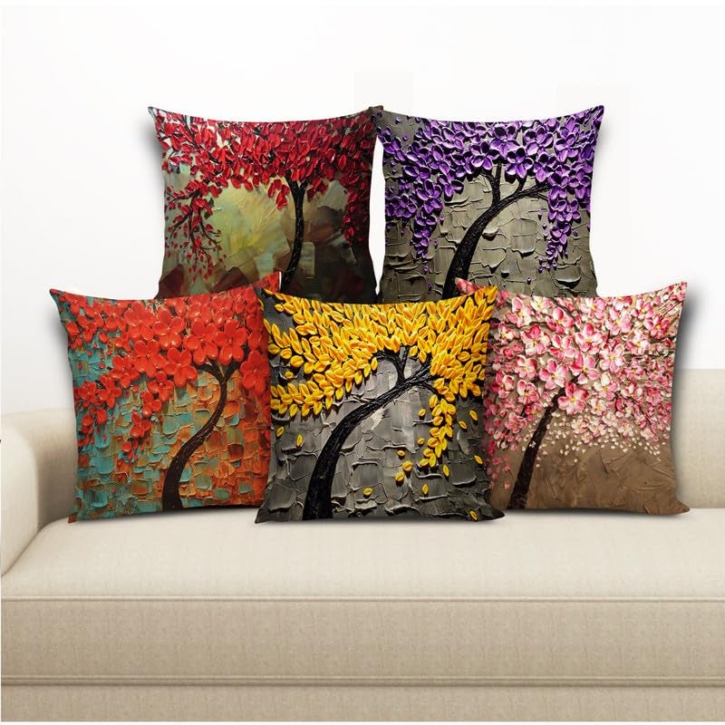 BMRGIFTS Jute Fabric Designer Decorative Printed Cushion Cover Decorations for Sofa Living Room Set of 5 16 x 16 inch Multi (MULTIMFCC2) - Image 1