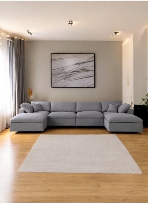 Karnak Cloud Sofa 6-Seater Luxury Design Sectional Sofa with Ottoman For Living Room Furniture – Grey Polyester Fabric