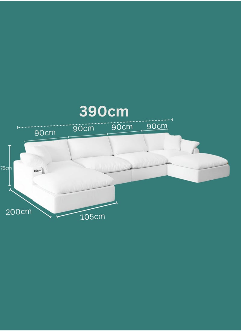 Karnak Cloud Sofa 6-Seater Luxury Design Sectional Sofa with Ottoman For Living Room Furniture – Grey Polyester Fabric