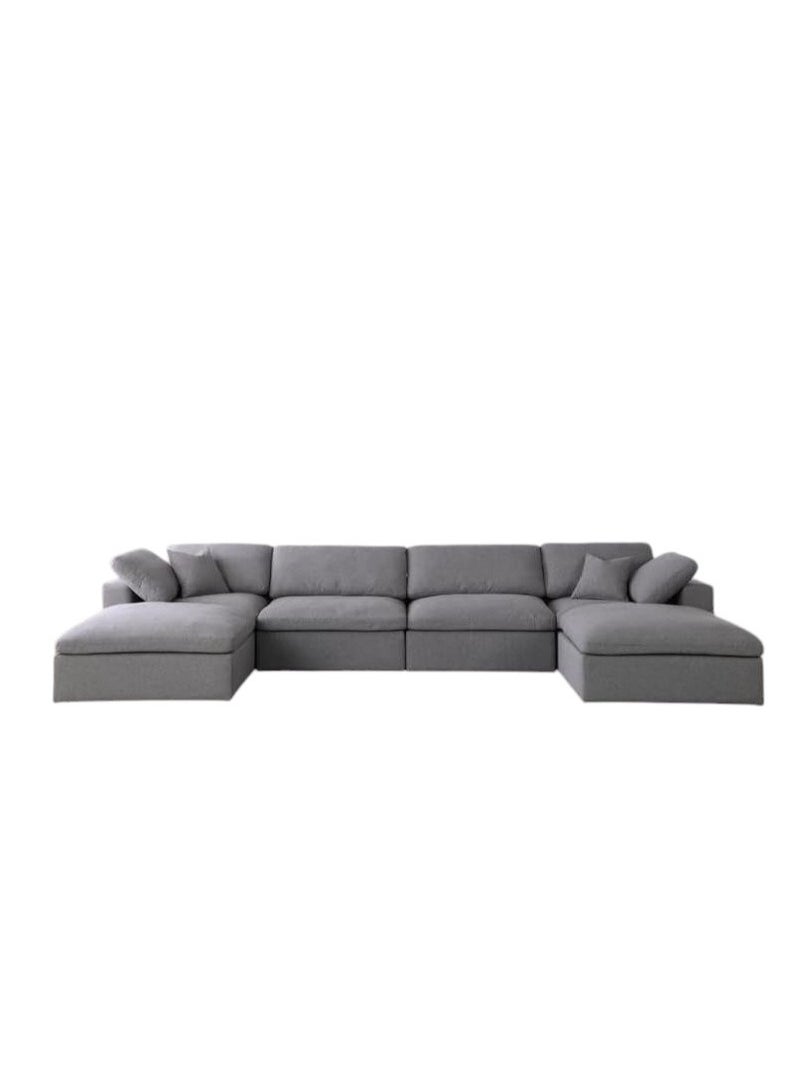 Karnak Cloud Sofa 6-Seater Luxury Design Sectional Sofa with Ottoman For Living Room Furniture – Grey Polyester Fabric