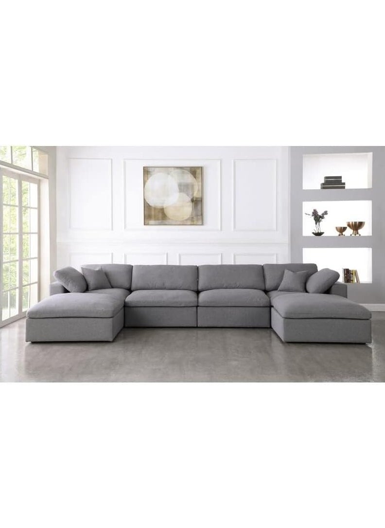 Karnak Cloud Sofa 6-Seater Luxury Design Sectional Sofa with Ottoman For Living Room Furniture – Grey Polyester Fabric