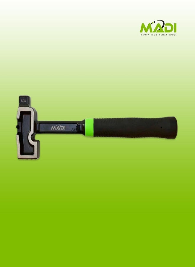 MADI All-Steel Milled Lineman Hammer - Single Piece Forged Steel Handle and Head - 32 Oz Hammer Head with 2 Milled Faces - SMLH-1 - Image 2