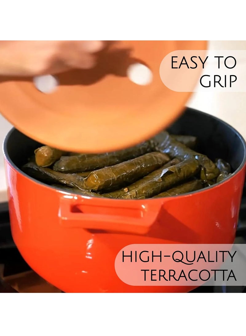 Handmade Clay Pot Lid Cover, set of 3, Terracotta Grape Leaf Roll Lid, Weighted Cooking Grill Plate for Perfect Tool for Stuffed Dishes, 19-23-27-cm - Image 2