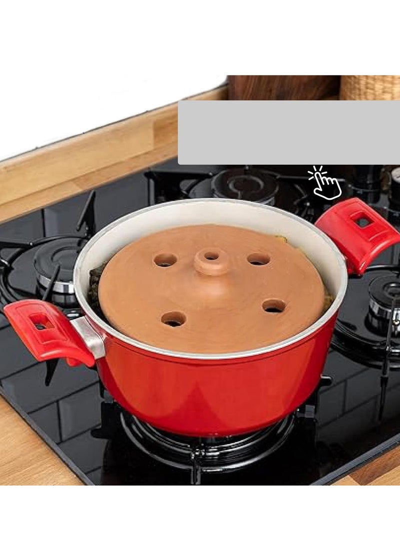 Handmade Clay Pot Lid Cover, set of 3, Terracotta Grape Leaf Roll Lid, Weighted Cooking Grill Plate for Perfect Tool for Stuffed Dishes, 19-23-27-cm - Image 3