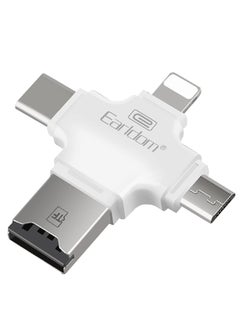 Earldom ET-OT20 4 in 1 Multi-Function SuperSpeed Portable TF Card Reader supporting iOS, Android, Type-C, Micro USB, Apple Lightning Cable, USB, White  - Image 1