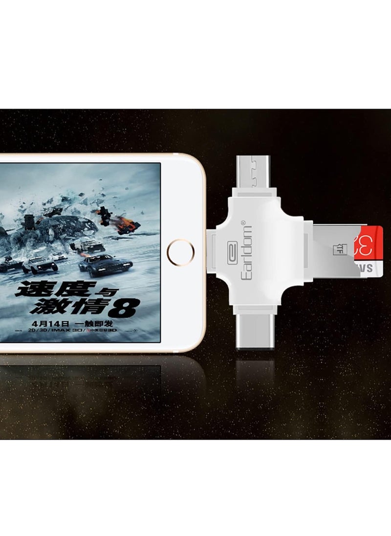 Earldom - ET-OT20 4 in 1 Multi-Function SuperSpeed Portable TF Card Reader supporting iOS, Android, Type-C, Micro USB, Apple Lightning Cable, USB, White - Image 1