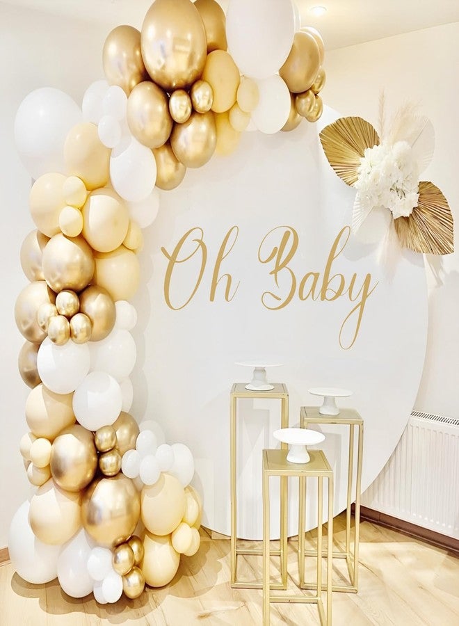 Newleafly 7.2FT Round Backdrop Cover White Round Arch Cover and Oh Baby Decal Sign - Adjustable Spandex Circle Arch Backdrop Cover for Birthday Party, Baby Shower, Wedding Decorations - Image 1