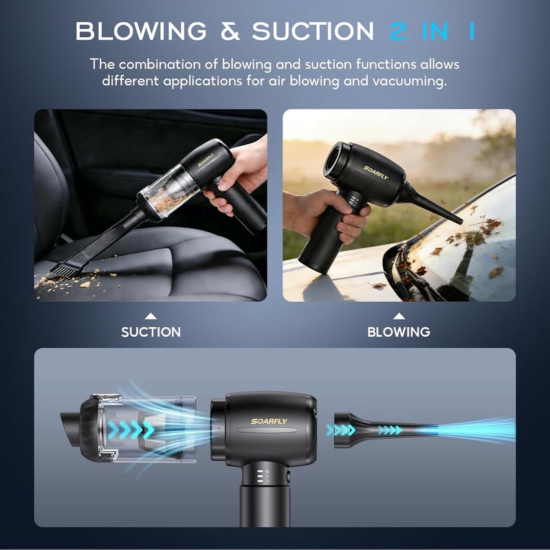 SoarFly Handheld Vacuum Cleaner Battery, 25000Pa 4-in-1 Car Mini Vacuum Cleaner Wireless Strong with LED Light, 2-Speed Electric Dust Blower with Brushless Motor for Car, Kitchen, PC, Sofa, Office - Image 5