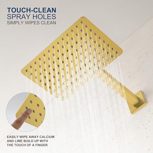KENES Brushed Gold Shower Faucet, Modern Square 10-Inch Shower Head and Handle Set, Bathroom Rainfall Shower System Wall Mount, KE-6024B-4 (Including Shower Valve) - Image 5