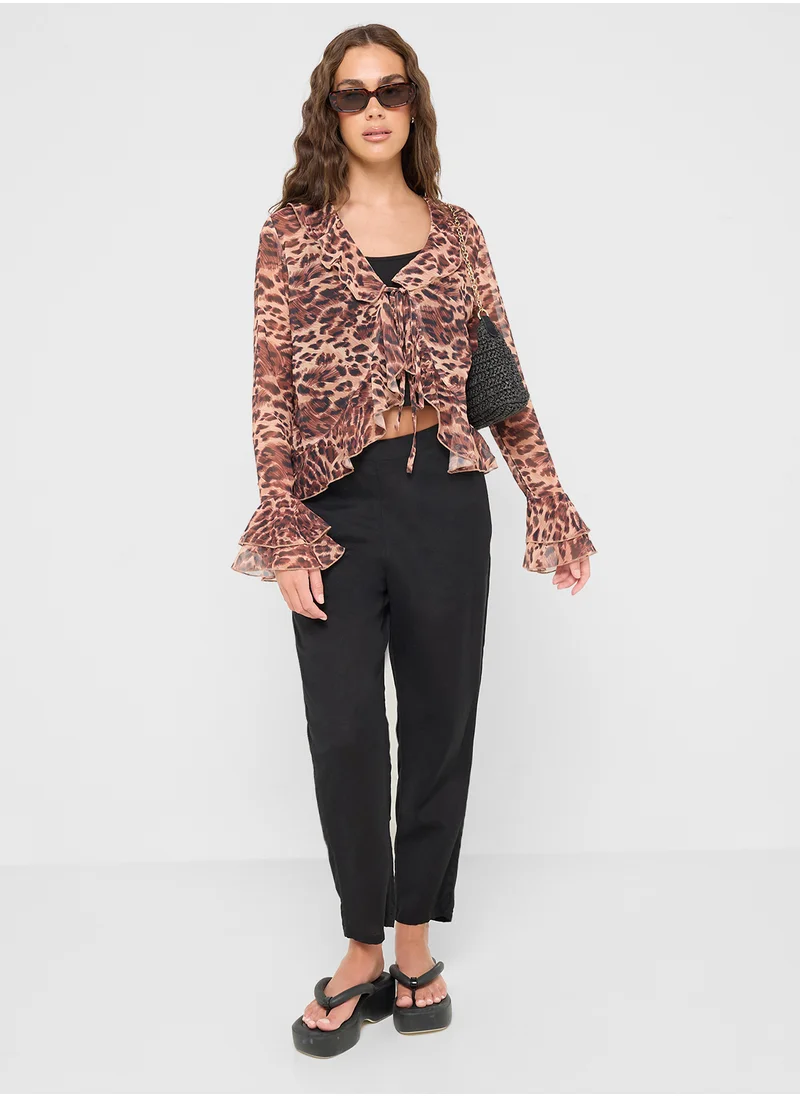 Ginger Leopard Print Ruffle Detail Blouse
