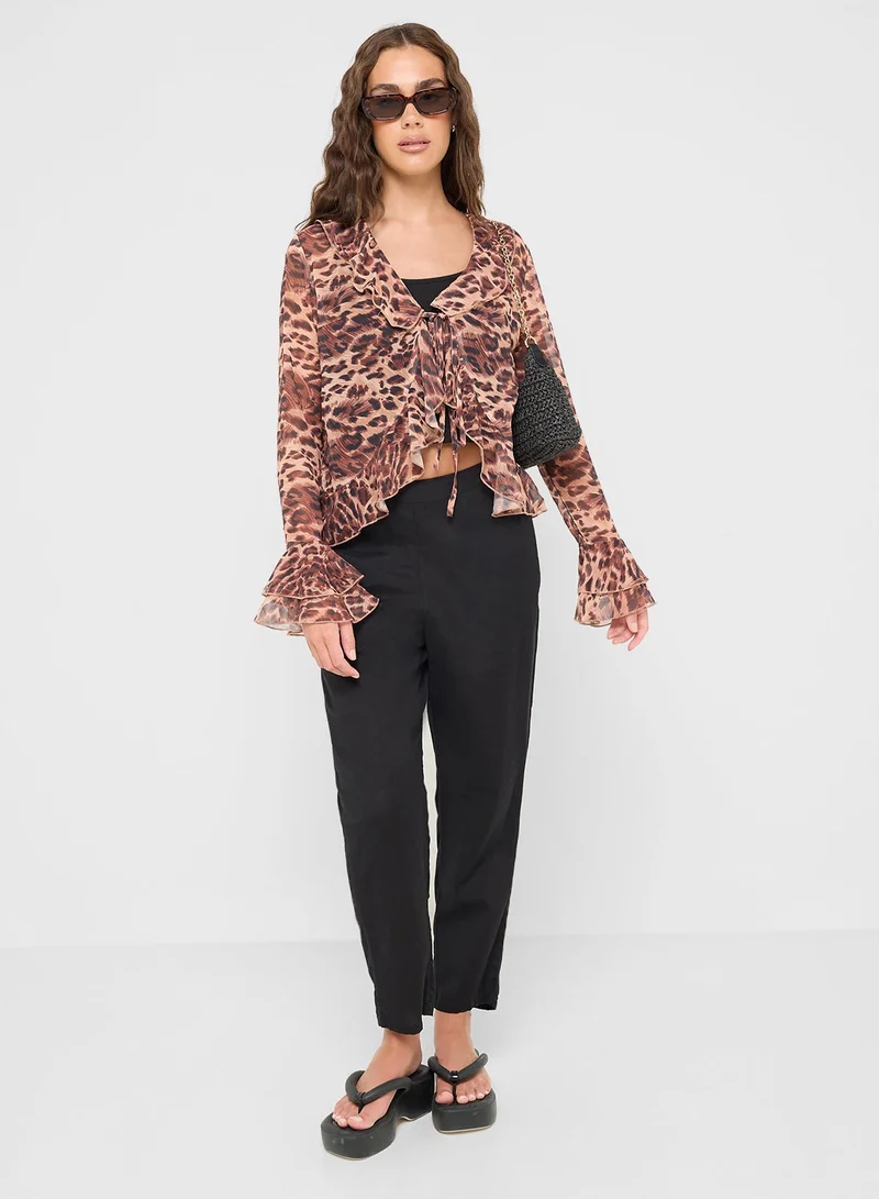 Ginger Leopard Print Ruffle Detail Blouse