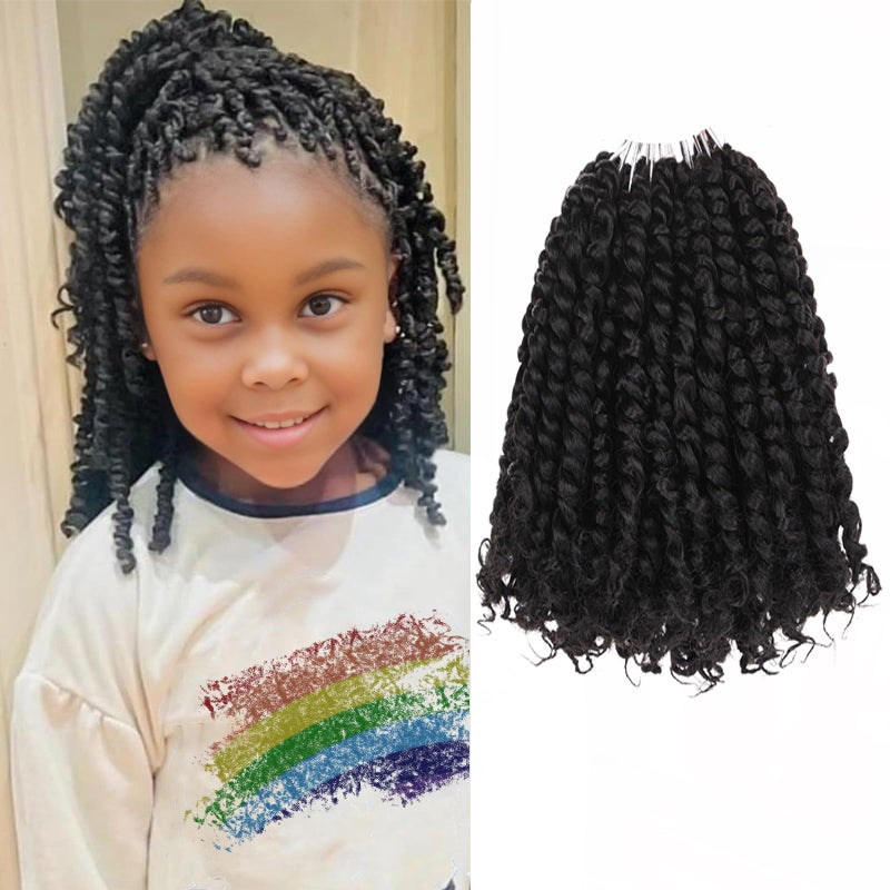 Leeven 6 Inch Pre Twisted Passion Twist Hair 8 Packs Natural Black Short Crochet Bomb Twist Curly Ends Hair Pre Looped Bohemian Synthetic Braids Hair Extensions for Black Women 1B - Image 2