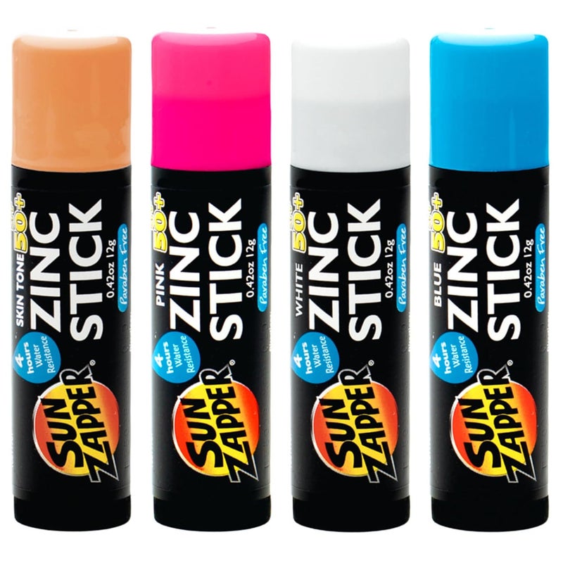 Sun Zapper Zinc Oxide Sunscreen Sticks  SPF 50 Water Resistant  Beach Pack with 4 Colors Light Skin Tone Pink White Blue  Broad Spectrum Sunblock for Face  Body  Made in Australia