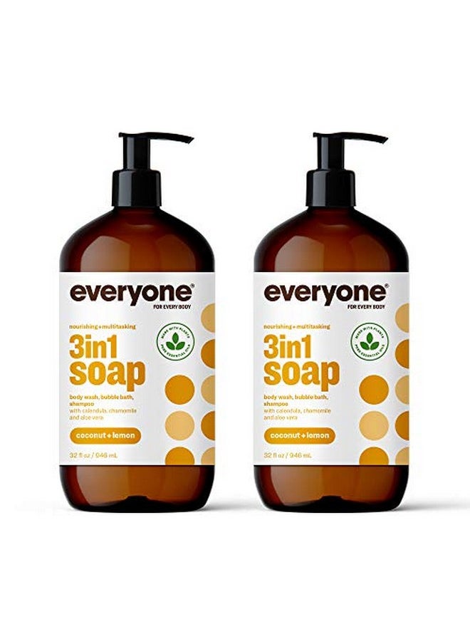 Everyone Veryone 3In1 Soap Body Wash Bubble Bath Shampoo 32 Ounce (Pack Of 2) Coconut And Lemon Coconut Cleanser With Plant Extracts And Pure Essential Oils  - Image 1