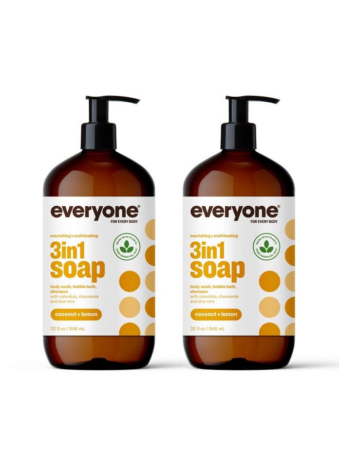 Everyone Veryone 3In1 Soap Body Wash Bubble Bath Shampoo 32 Ounce (Pack Of 2) Coconut And Lemon Coconut Cleanser With Plant Extracts And Pure Essential Oils  - Image 2