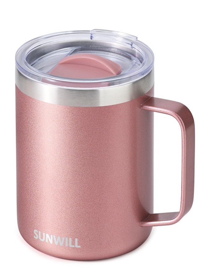 SUNWILL Travel Coffee Mug with Lid, Insulated Tumbler with Handle, 14 oz Stainless Steel Cup for Ice, Water, Tea, Rose Gold - Image 1