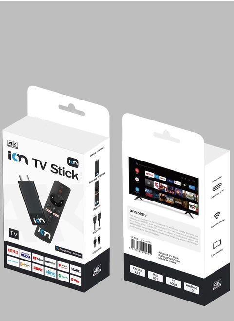 Ion TV stick 4K Ultra HD Streaming Device, Android TV 10 with Google Assistant Voice Remote Control Streaming Media Player Black