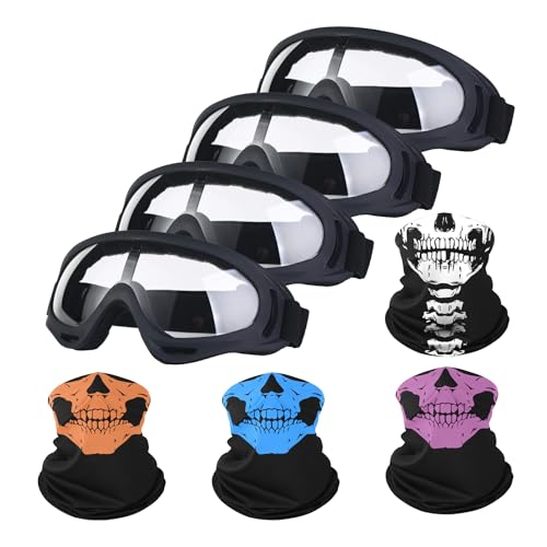 LJDJ Motorcycle Goggles,4 Pack Dirt Bike ATV Motocross Riding Offroad Protective with 4 Pack Neck Breathable Bandana Mask (Light Pink+Rose Pink) - Image 1