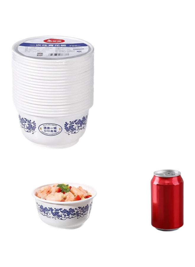 Maryya Meili Ya Disposable Bowls, Blue And White Dinner Boxes, 700ml*20 Pieces, Large Food-grade Plastic Picnic Bowls, Heat-resistant, For Noodles - Image 3