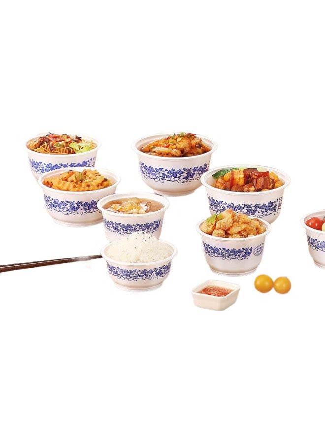 Maryya Meili Ya Disposable Bowls, Blue And White Dinner Boxes, 700ml*20 Pieces, Large Food-grade Plastic Picnic Bowls, Heat-resistant, For Noodles - Image 1