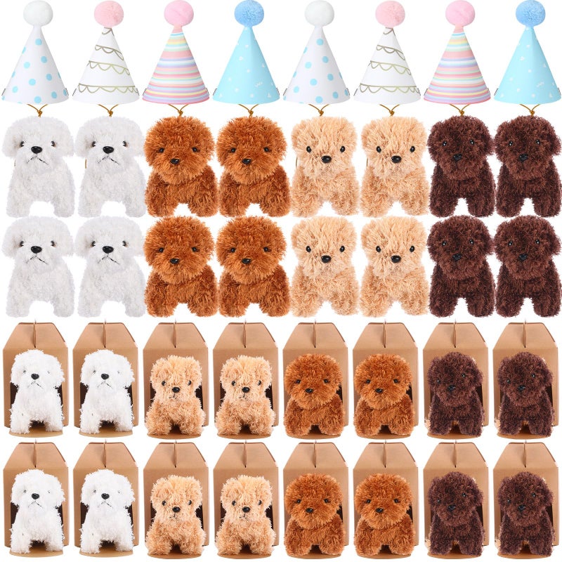 Motionchic 20 Pcs Mini Stuffed Animals Set Includes 20 Birthday Hats 20 Kraft Paper Boxes for Animal Theme Birthday Party Supplies Favors GiftsLight BrownClassic - Image 2