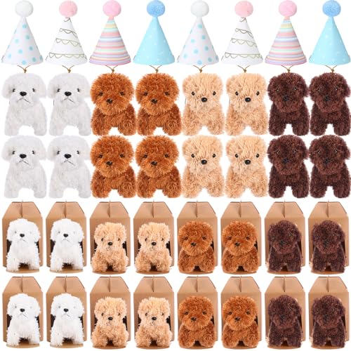 Motionchic 20 Pcs Mini Stuffed Animals Set Includes 20 Birthday Hats 20 Kraft Paper Boxes for Animal Theme Birthday Party Supplies Favors GiftsLight BrownClassic - Image 1