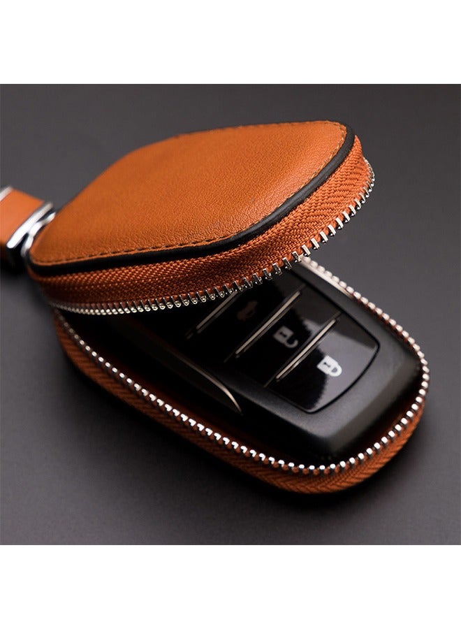 Car key Bag, Cowhide Leather Car Key Case Men's Multi-Function Key Case Waist Hanging Key Case Large Capacity Car Key Case Smart Keychain Protector Cover with Metal Hook Zipper for Remote Car Key - Image 2