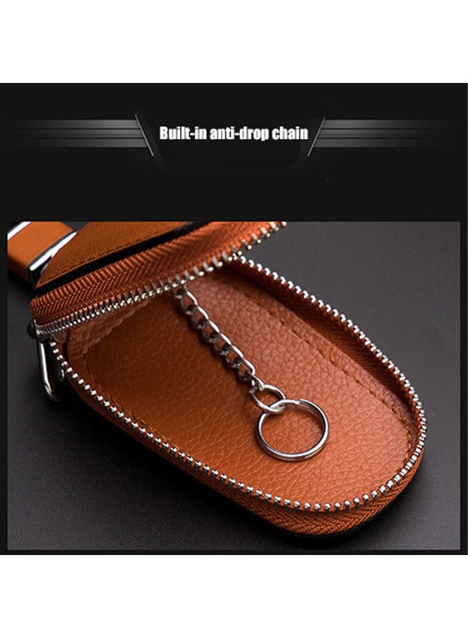 Car key Bag, Cowhide Leather Car Key Case Men's Multi-Function Key Case Waist Hanging Key Case Large Capacity Car Key Case Smart Keychain Protector Cover with Metal Hook Zipper for Remote Car Key - Image 5