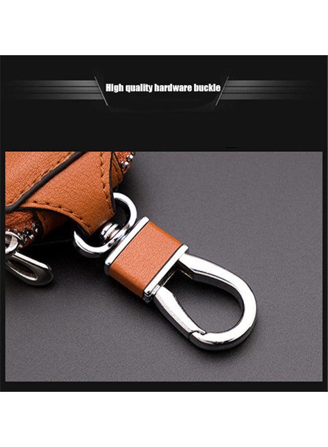 Car key Bag, Cowhide Leather Car Key Case Men's Multi-Function Key Case Waist Hanging Key Case Large Capacity Car Key Case Smart Keychain Protector Cover with Metal Hook Zipper for Remote Car Key - Image 4