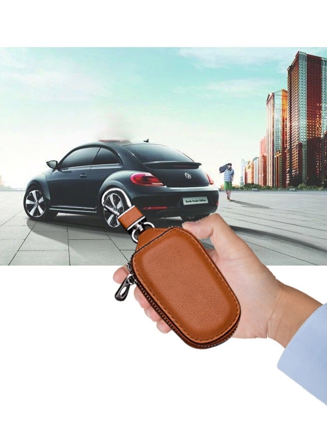 Car key Bag, Cowhide Leather Car Key Case Men's Multi-Function Key Case Waist Hanging Key Case Large Capacity Car Key Case Smart Keychain Protector Cover with Metal Hook Zipper for Remote Car Key - Image 1