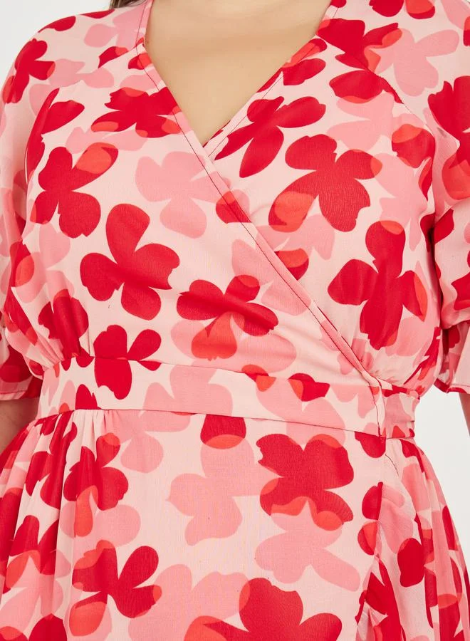 Styli Plus Floral Print Wrap Maxi Dress