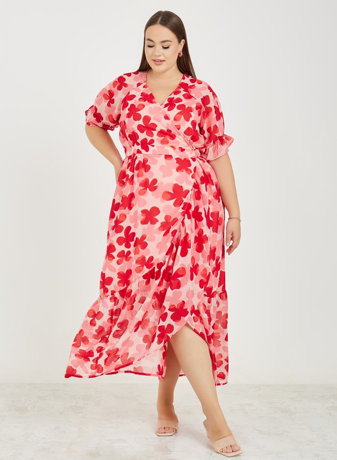 Styli Plus Floral Print Wrap Maxi Dress - Image 1