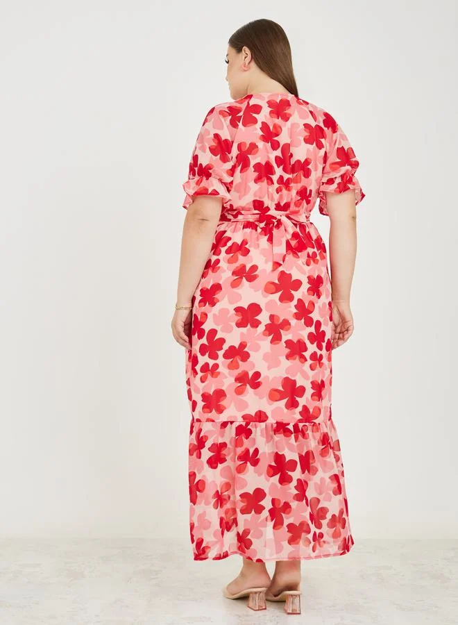 Styli Plus Floral Print Wrap Maxi Dress