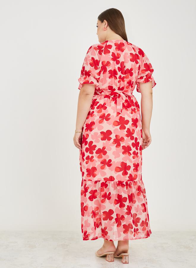 Styli Plus Floral Print Wrap Maxi Dress - Image 4