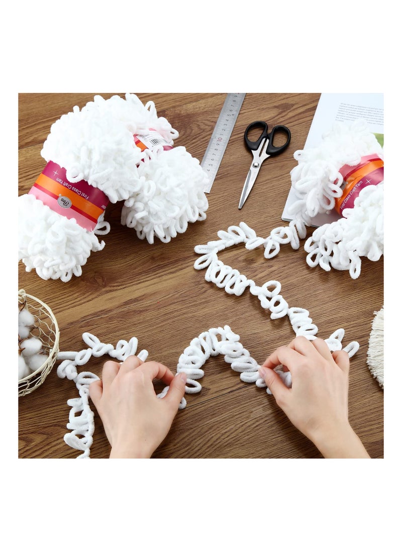 SYOSI - 5 Rolls Loop Yarn, White Puffy Yarn Chunky Finger Loop Yarn Craft Finger Knitting Loop Yarn Soft Finger Loops Yarn Chunky Baby Blanket Loop Yarn for DIY Hand Woven Knitting Crafts Supplies - Image 1