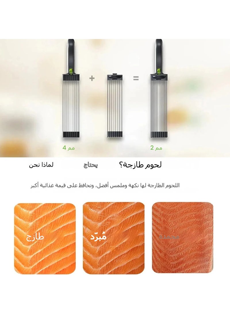 Manual Fresh Meat Slicer, Multifunctional Fresh Meat Slicer Knife with Sharpener, Stainless Steel Food Slicer 2-4mm Thickness Adjustable Canned Meat Slices, Strips, Chopped, Grilled - Image 5