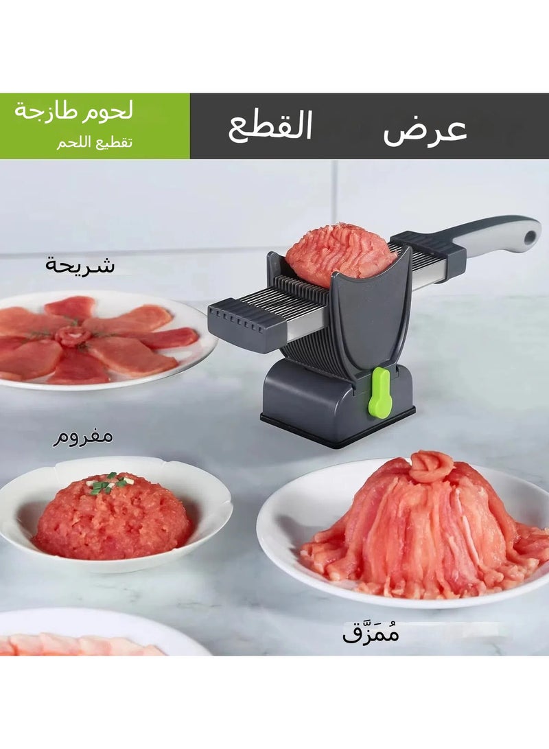 Manual Fresh Meat Slicer, Multifunctional Fresh Meat Slicer Knife with Sharpener, Stainless Steel Food Slicer 2-4mm Thickness Adjustable Canned Meat Slices, Strips, Chopped, Grilled - Image 3