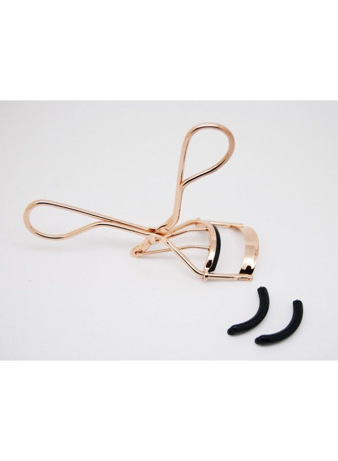 EMILYSTORES Professional Makeup Tool for Eyelashes with 2 Replacement Silicone Refill Pads Pinch Pain Free Metal Eyelash Curler 1PC, Golden Color - Image 2