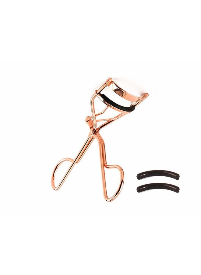 EMILYSTORES Professional Makeup Tool for Eyelashes with 2 Replacement Silicone Refill Pads Pinch Pain Free Metal Eyelash Curler 1PC, Golden Color - Image 1