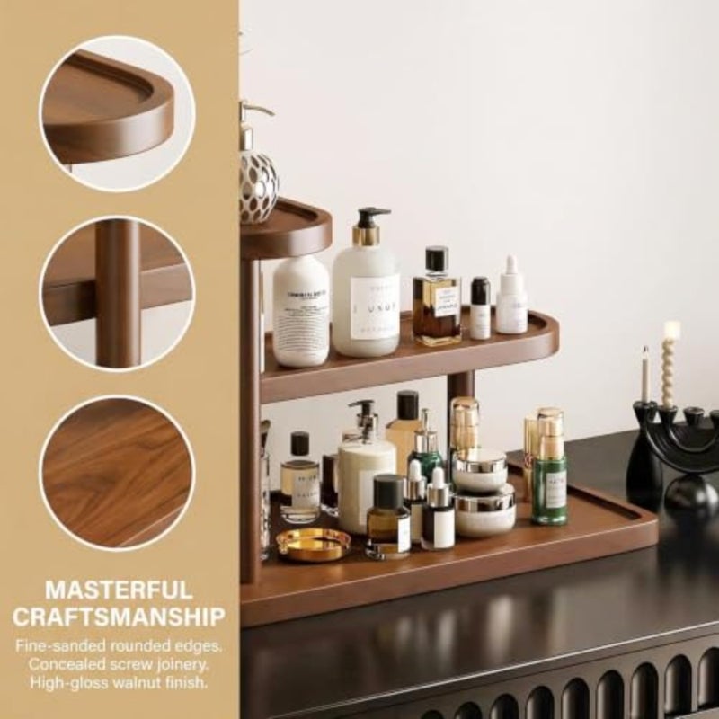 haodeWooden Bathroom Counter Organizer, Vanity Makeup Organizer and Storage for Skincare, Perfume Lipsticks, Nail Polishes, Ideal Storage Solution for Spices, Handmade Toys, Office Supplies Staggered 3-layer - Image 4