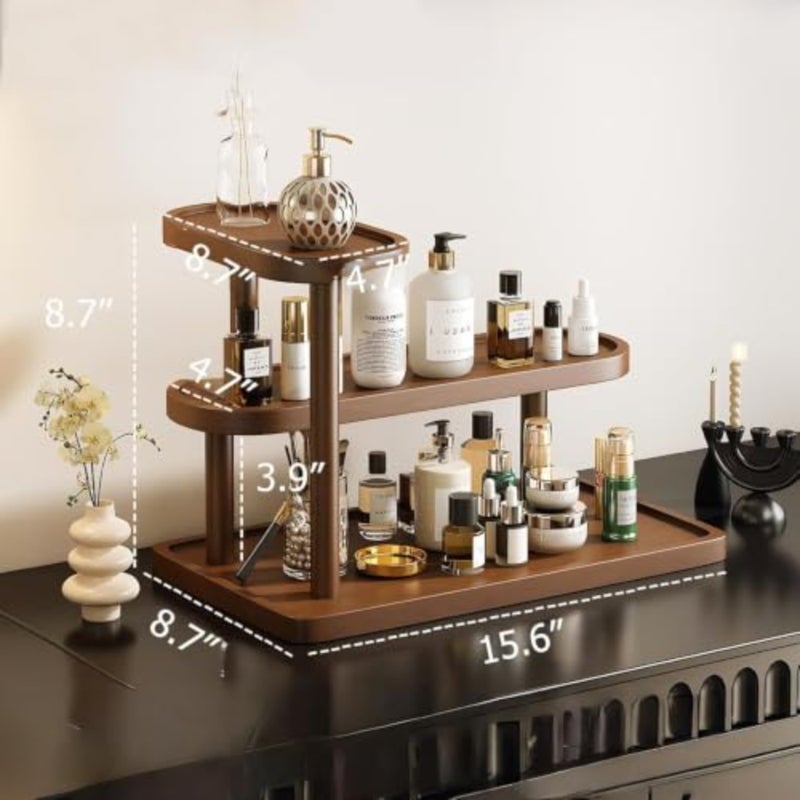 haodeWooden Bathroom Counter Organizer, Vanity Makeup Organizer and Storage for Skincare, Perfume Lipsticks, Nail Polishes, Ideal Storage Solution for Spices, Handmade Toys, Office Supplies Staggered 3-layer - Image 2
