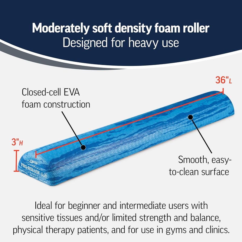 OPTP PRO-Roller Soft Density Foam Roller – Low Density Soft Foam Roller for Physical Therapy, Pilates, Yoga Foam Roll Exercises, and Muscle Recovery - Blue 36" x 6" x 3" Half-Round - Image 3