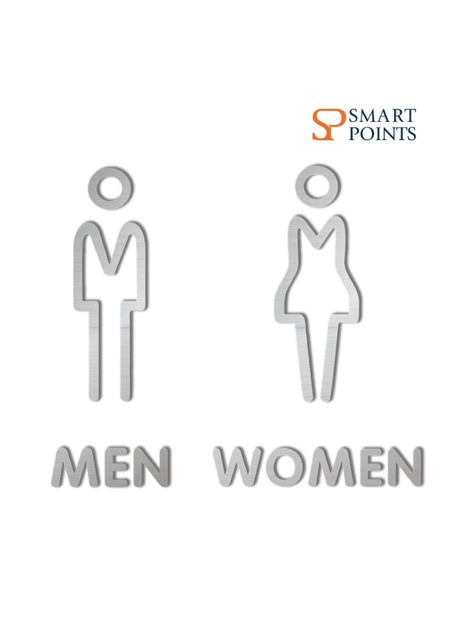 SMARTPOINTS 3D Acrylic Men & Women Washroom Door Sign – Modern Restroom Icons for Offices, Homes, Restaurants & Public Spaces | Easy to Install | Silver Finish - Image 1
