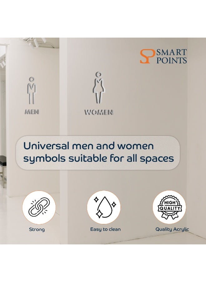 SMARTPOINTS 3D Acrylic Men & Women Washroom Door Sign – Modern Restroom Icons for Offices, Homes, Restaurants & Public Spaces | Easy to Install | Silver Finish - Image 5