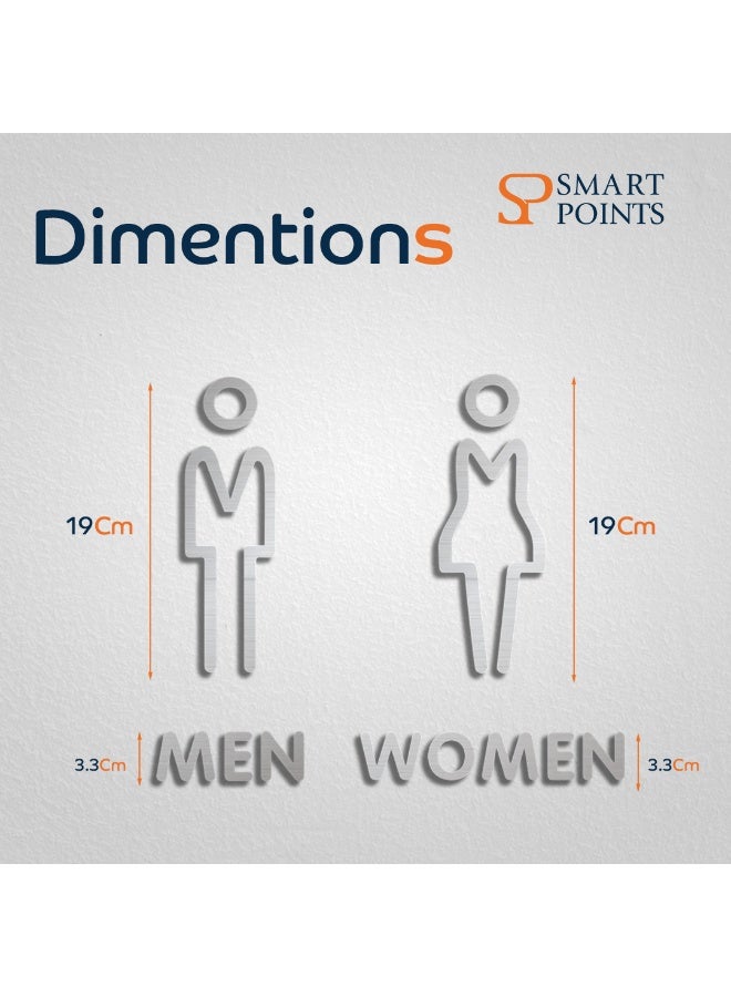 SMARTPOINTS 3D Acrylic Men & Women Washroom Door Sign – Modern Restroom Icons for Offices, Homes, Restaurants & Public Spaces | Easy to Install | Silver Finish - Image 3