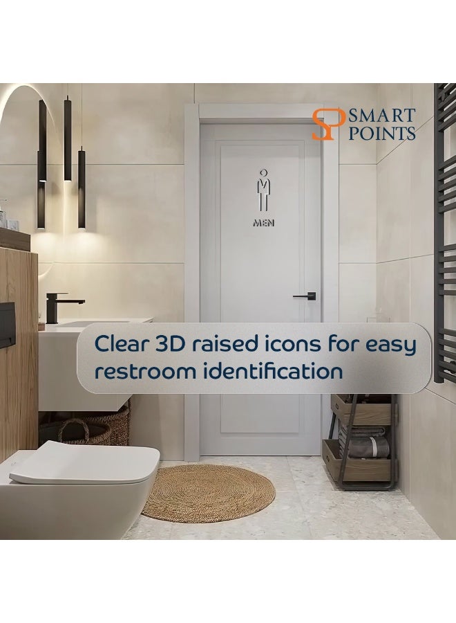 SMARTPOINTS 3D Acrylic Men & Women Washroom Door Sign – Modern Restroom Icons for Offices, Homes, Restaurants & Public Spaces | Easy to Install | Silver Finish - Image 4