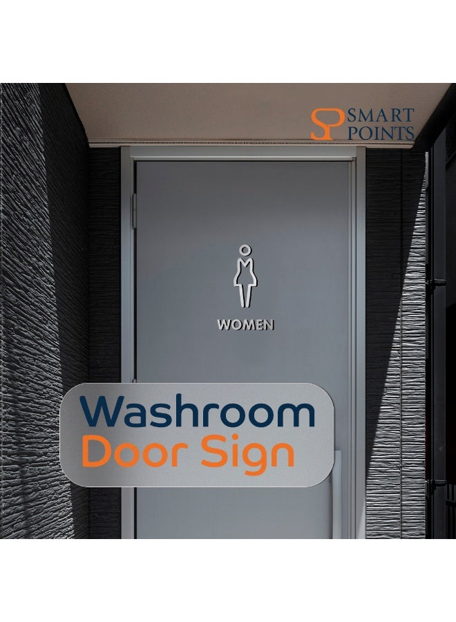 SMARTPOINTS 3D Acrylic Men & Women Washroom Door Sign – Modern Restroom Icons for Offices, Homes, Restaurants & Public Spaces | Easy to Install | Silver Finish - Image 2