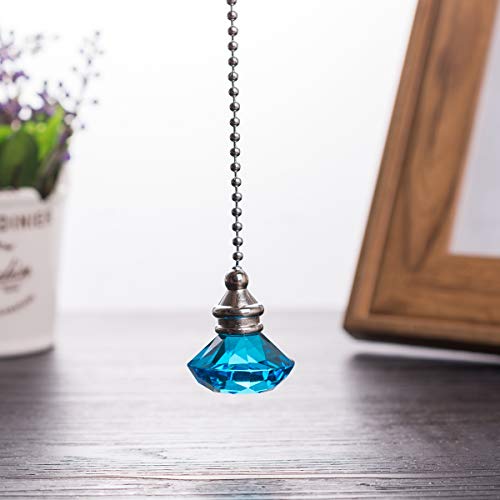 LONGSHENG Ceiling Fan Pull Chain Set - 2 pieces Light Blue Diamond Fan Pull Chains 20 Inch Ceiling Fan Chain Extender with Chain Connector Home Wedding Decor Ornament Pendant - Image 3