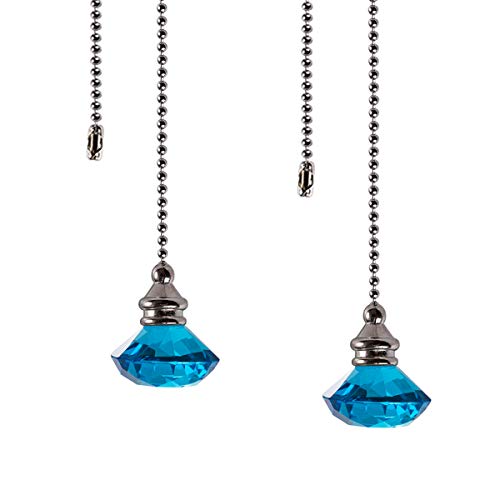 LONGSHENG Ceiling Fan Pull Chain Set - 2 pieces Light Blue Diamond Fan Pull Chains 20 Inch Ceiling Fan Chain Extender with Chain Connector Home Wedding Decor Ornament Pendant - Image 1